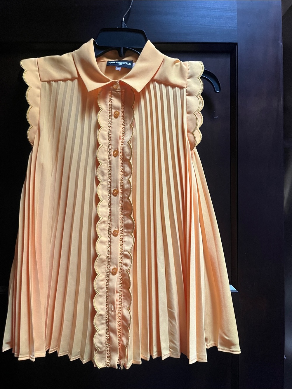 Karl Lagerfeld Peach Pleated Scallop-Trim Girls' Dress